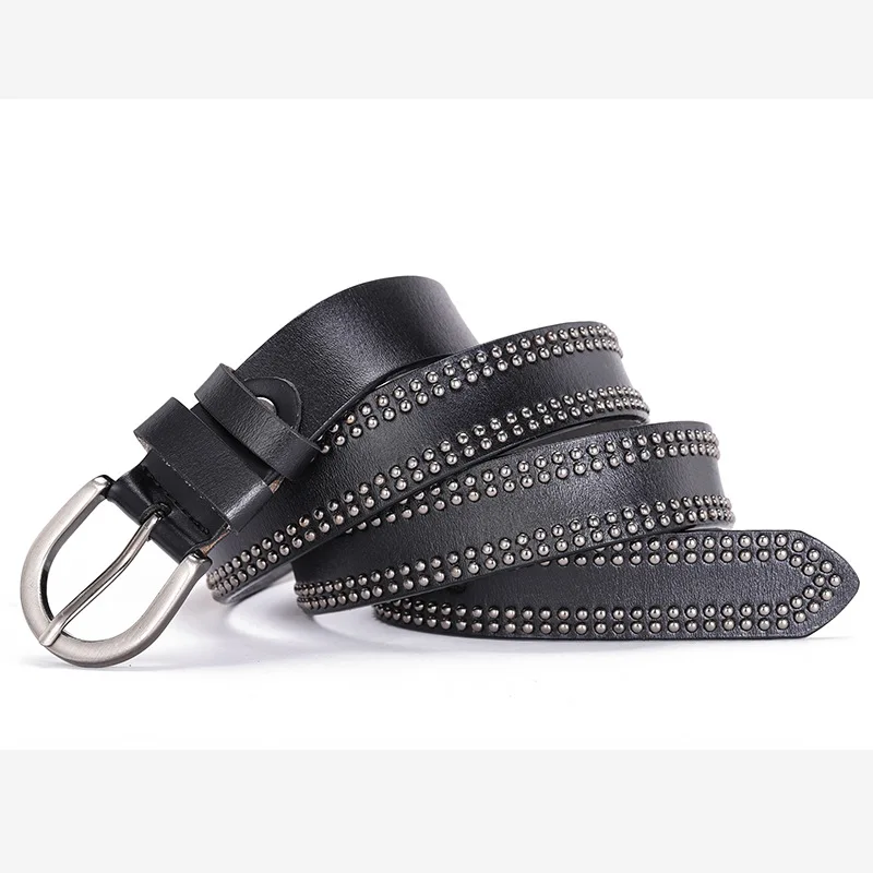 Ремень в стиле панк с заклепками для женщин модный Дамский Пояс из натуральной