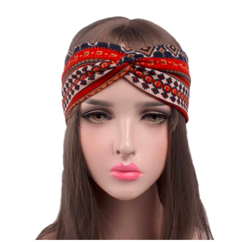 

Женский эластичный хлопковый повязка на голову с Африканским принтом, эластичный богемный тюрбан, женский спортивный Эластичный Тюрбан, ша...