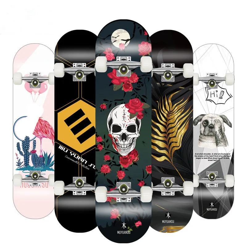 

Skateboard 80CM Beginner Adult Kids Double Rocker Four-Wheeled Maple Board Professional Board High Speed Drift Skateboard