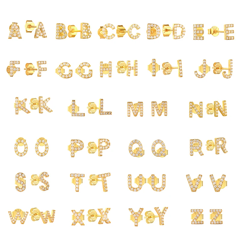 

Aide 925 Sterling Silver A-Z Alphabet Stud Earrings Initial Name Letter Jewelry For Women Shiny Zircon 26 English Letter Earring