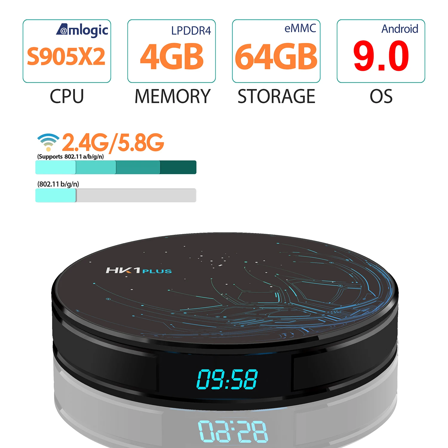 HK1 плюс Смарт ТВ приставка Android 9,0 OS S905X2 четырехъядерный LPDDR4 4GB 64GB 2,4G/5G двойной wifi USB3.0 BT4.0 4K HDR H.265 ТВ приставка