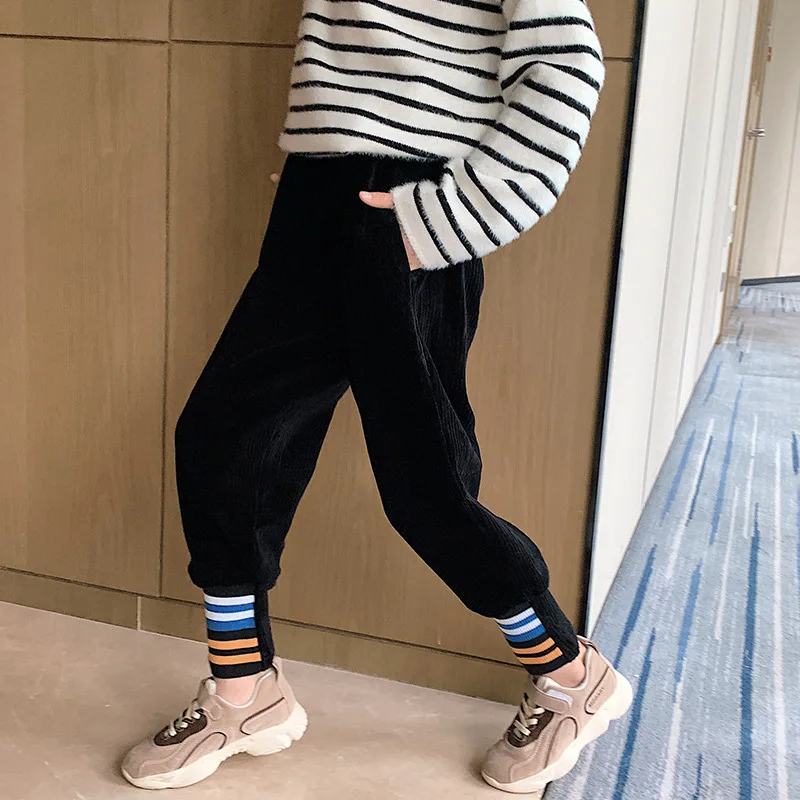Штаны для девочек зимние плотные флисовые теплые полосатые повседневные