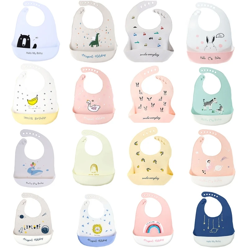 

Reusable Waterproof Baby Bib Food Grade Silicone Infant Meal Pouch Easily Wipe Clean Anti Stains Toddler Feeding Bibs