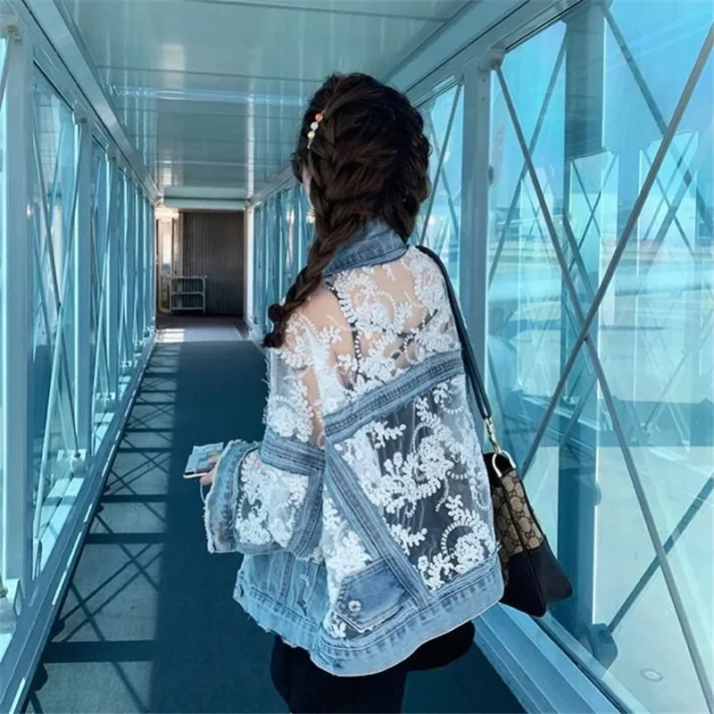 Куртка женская джинсовая с вышивкой тонкая свободная пикантная модная уличная