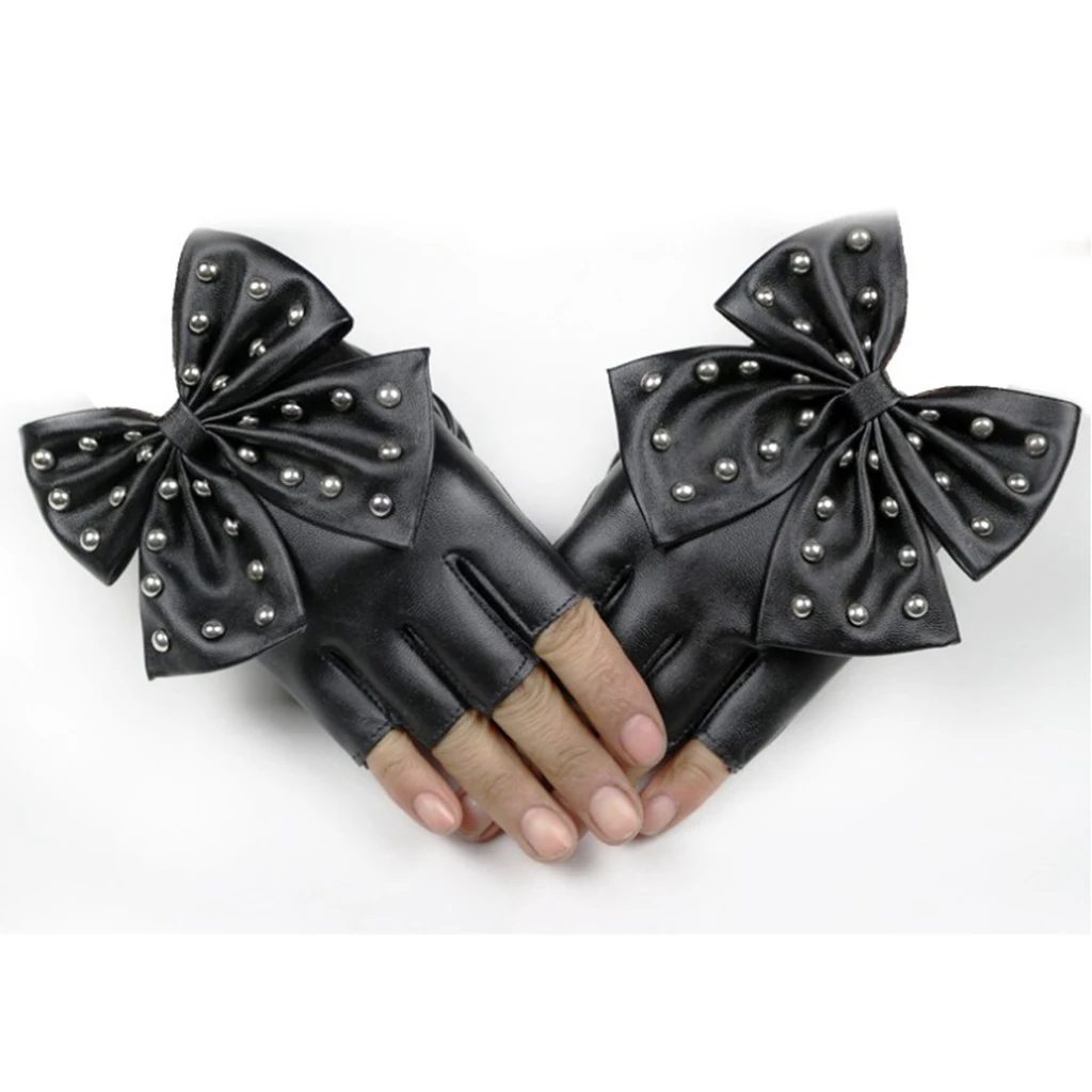 1 пара модные перчатки без пальцев женские из искусственной кожи с заклепками в