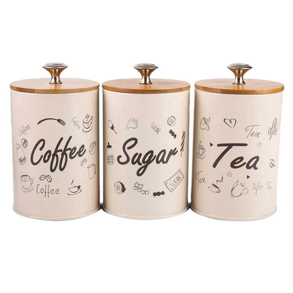 3pcs/set Kitchen Storage Jars ,Sugar/Coffee/Tea Canisters , Metal Iron 1L Home Kitchen Storage Organizer Candy Sealed Cans Box