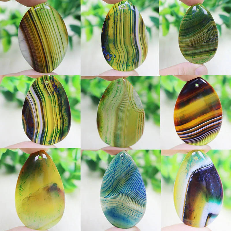 Зеленые полосатые Агаты Овальные Кабошоны для кабошонов Стеклянные Подвески