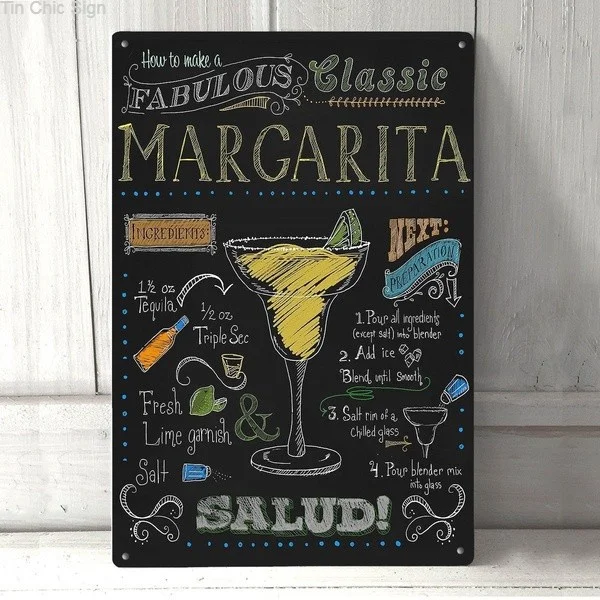 

Margarita Cotail Recipe Vintage Retro Metal Tin Sign Pin Up Metal Sign Metal Painting Metal Decor Wall Sign Wall Poster Wall
