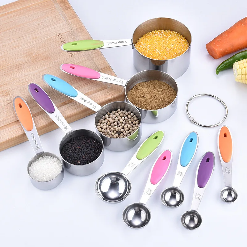

10Pcs Stainless Steel Measuring Spoon Set Multipurpose Food-grade Powder Spice Measure Scoop Kitchen Baking Tools Silicone