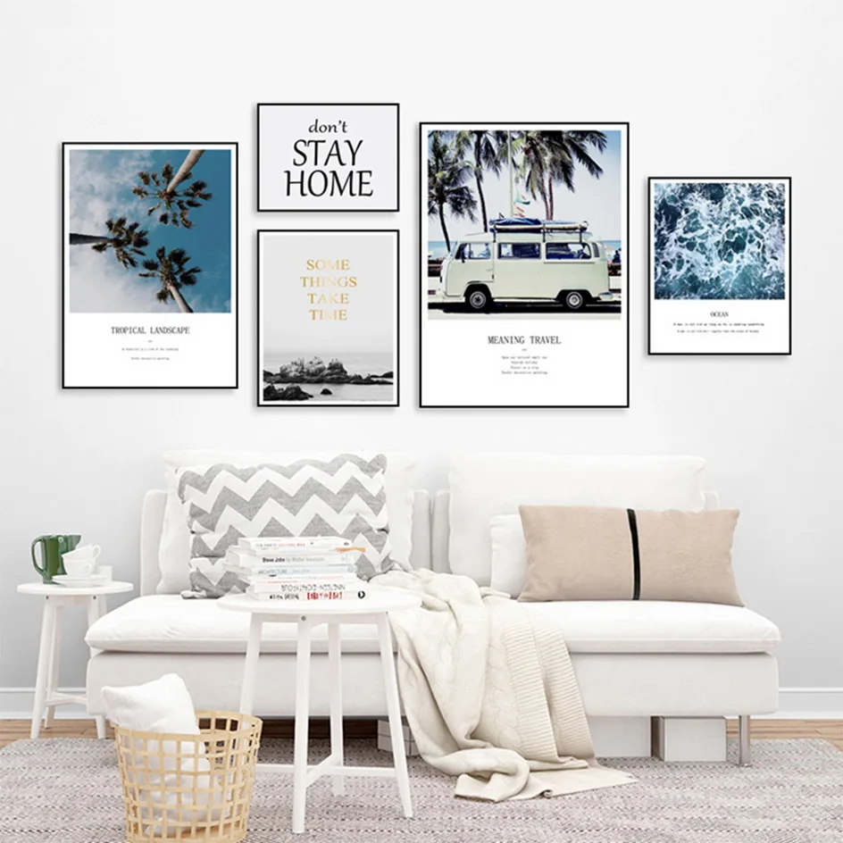 Скандинавский тропический пейзаж плакаты современные принты морской пляж