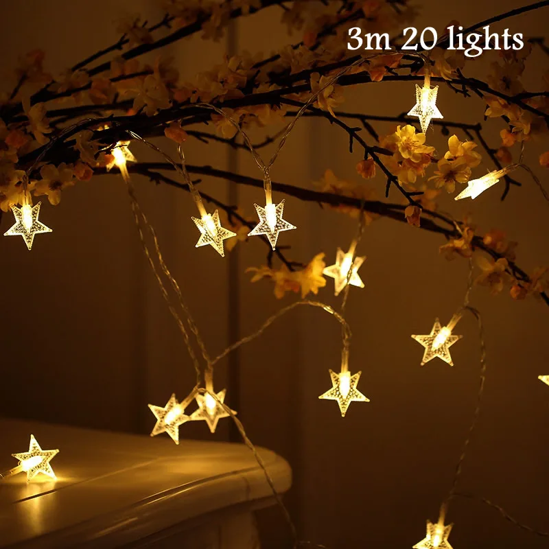 3m 20Pcs Stars Рождественские украшения, дерево, светодиодный, снежинки, гирлянда, праздничная, натальная, navidad, украшения, керст, украшение для дома - Цвет: 3m 20Pcs Stars