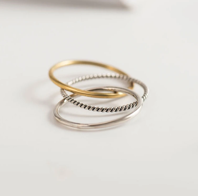 S92 5 цельное кольцо с линиями из стерлингового серебра тройное 3 тонкое изящное