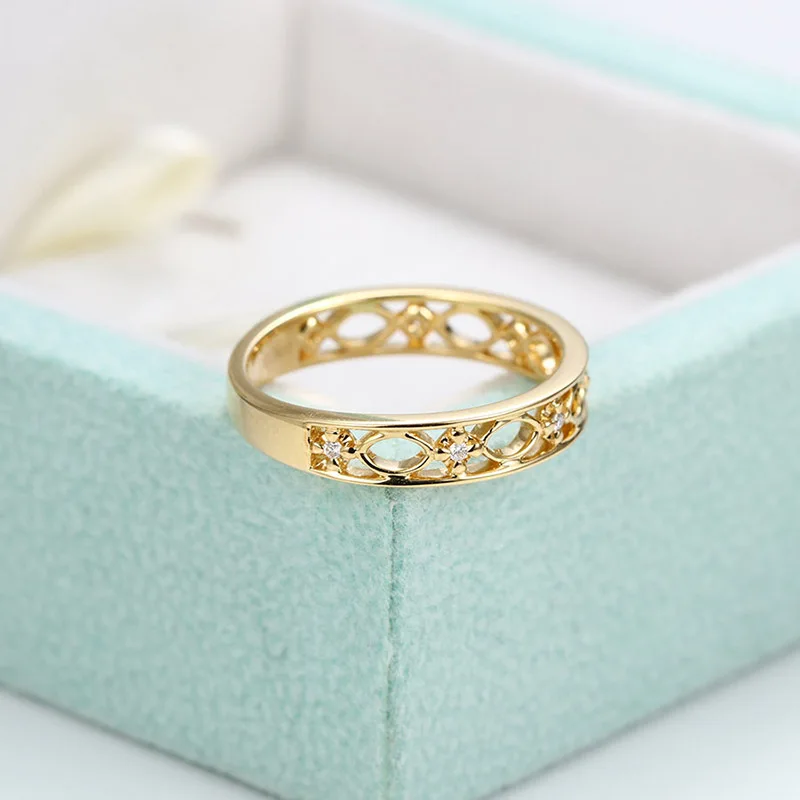 Женское Винтажное кольцо ZHOUYANG золотистое в западном стиле с выбитыми узорами из