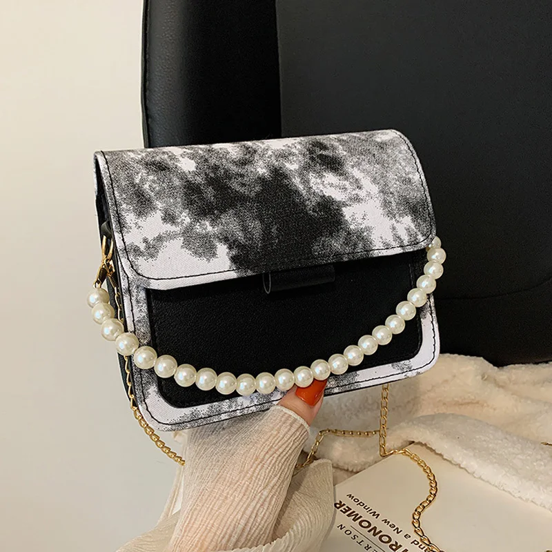 

Fashion Pearl Chain Shoulder Bag Small Flap Crossbody Bags For Women Elegant Designer Handbags Ladies Messenger Bags