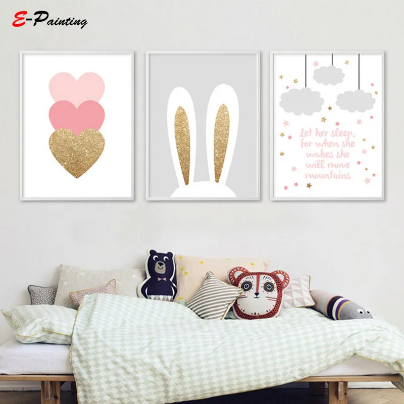 Современный настенный художественный мультфильм кролик розовое сердце Холст
