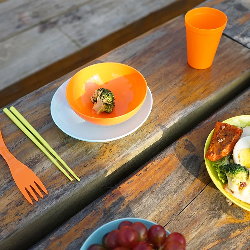 Tableware Outdoor Camping Set Portable Picnic Barbecue Children Plate Soup Bowl Water Cup Chopsticks Fork Spoon