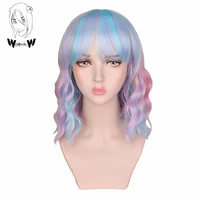 whimsical w short curly wigs with bangs rainbow synthetic wig for women heat resistant multicolor hair