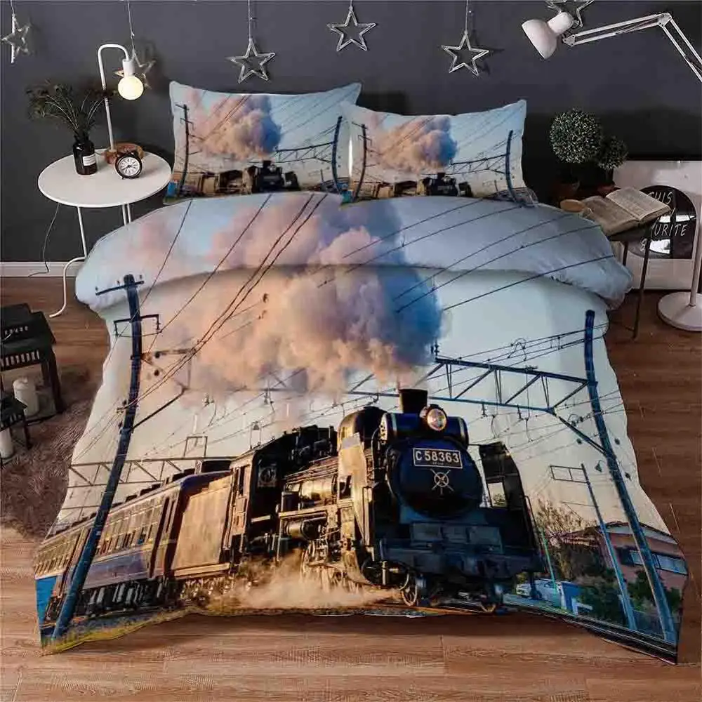 Старый поезд пейзаж постельные принадлежности одеяло пододеяльник набор