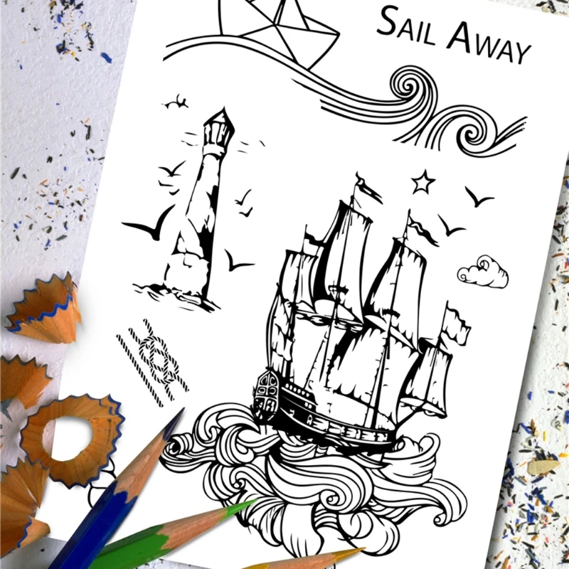 

X37E Pirate Ship Silicone Clear Seal Stamp DIY Scrapbooking Embossing Photo Album Decorative Paper Card Craft