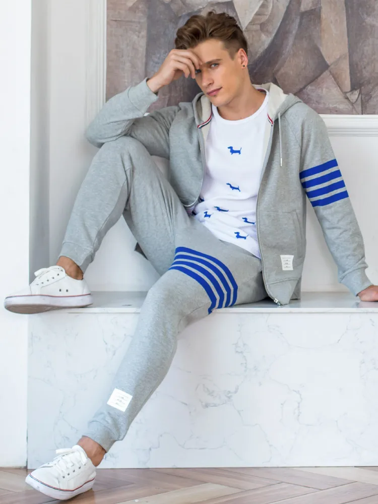 

TB 2021 Fashion Brand Sweatpants Men Autumn Winter Pure Cotton Casual Sports Trousers Blue Striped Mens Jogger Track Pants