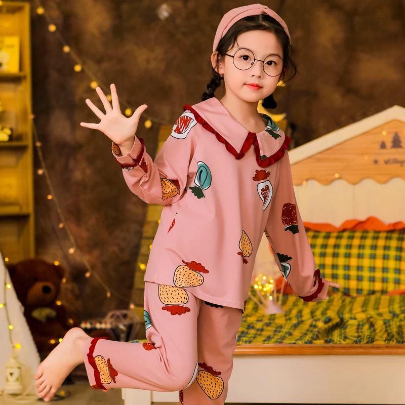 

3-12 Year Wear Girl Pajamas Set Cotton Long Sleeve Top Pants Sets for Kids Pajamas High Quality Student Sleepwear Set Girl Cloth