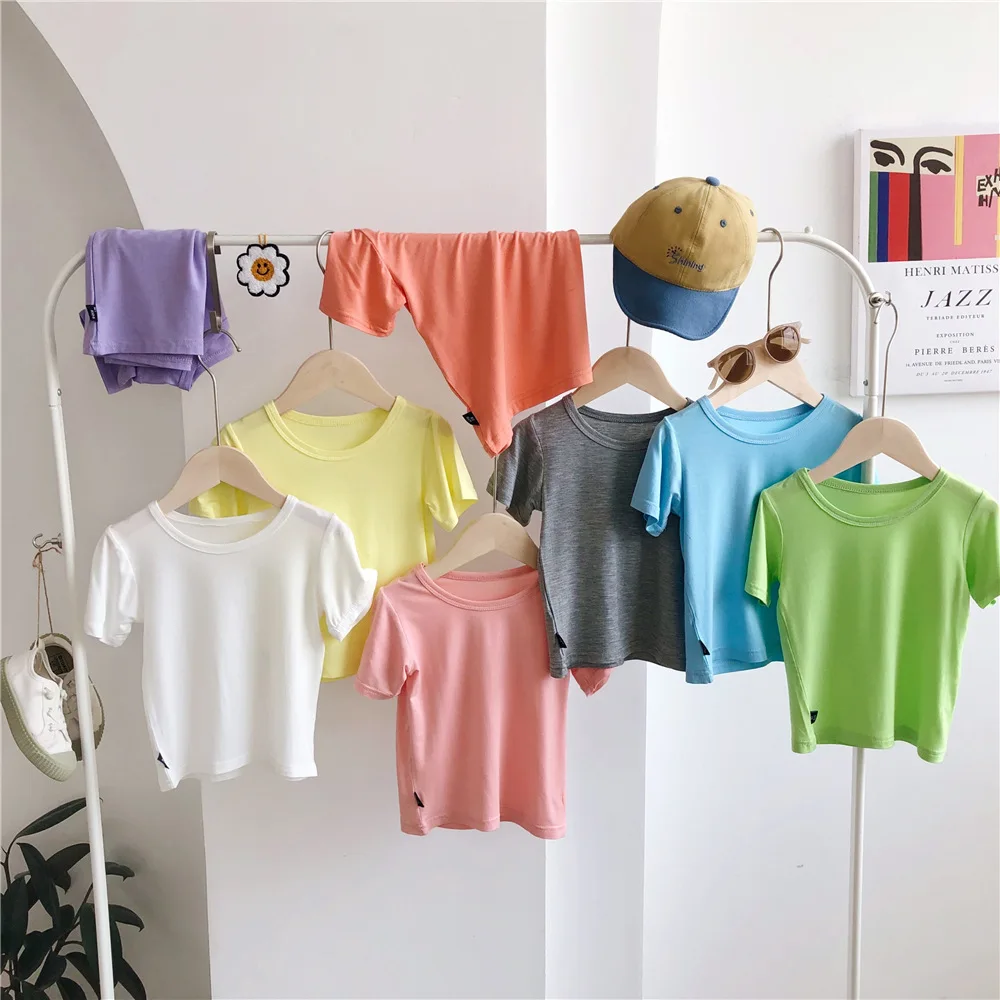 

Boy Girl T-shirt Kids Baby Clothes 2021 Solid Spring Summer Short Sleeve Casual School Uniform Outwear Cotton Sport Children Clo