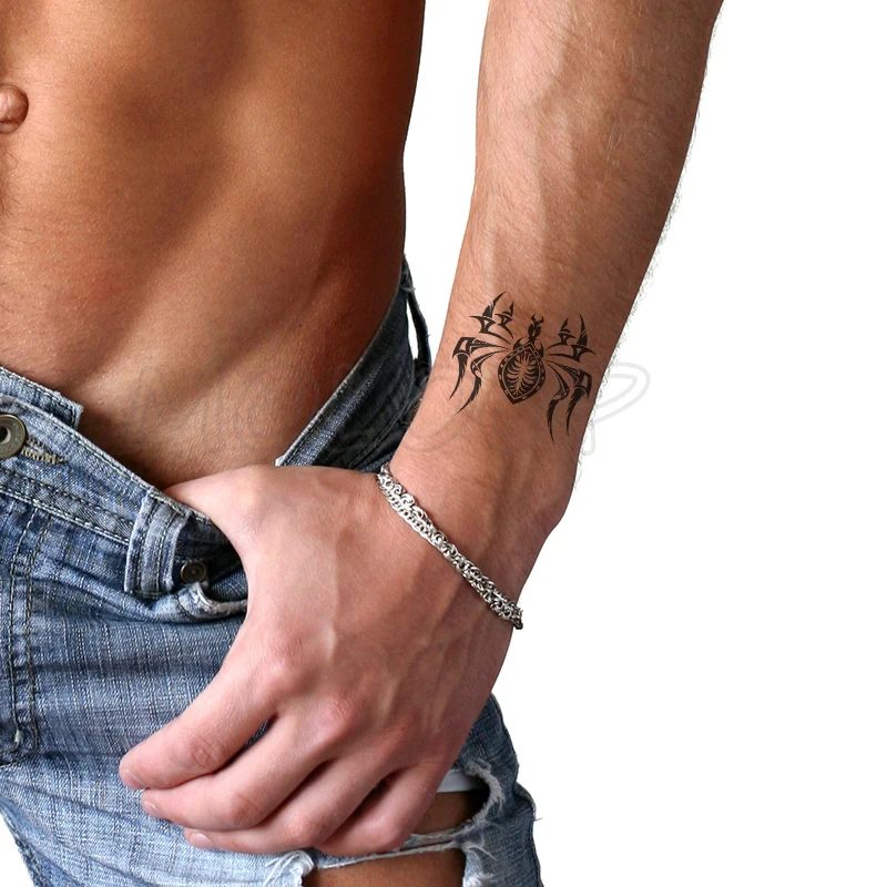 

Water Transfer Tattoo Black Spider Tattoo Body Art Waterproof Temporary Fake Flash Tattoo for Man Woman Kid 10.5*6cm
