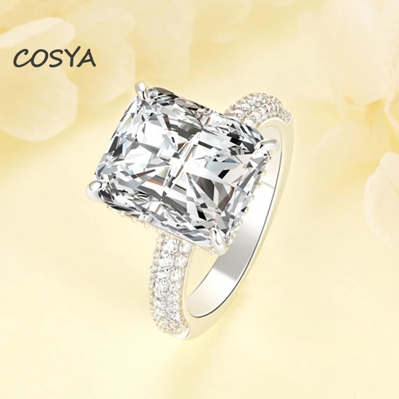 

Женские сверкающие кольца COSYA, из серебра 100% пробы, прямоугольные кольца из высокоуглеродистого серебра 925 пробы с бриллиантами 10*12 мм, Ю