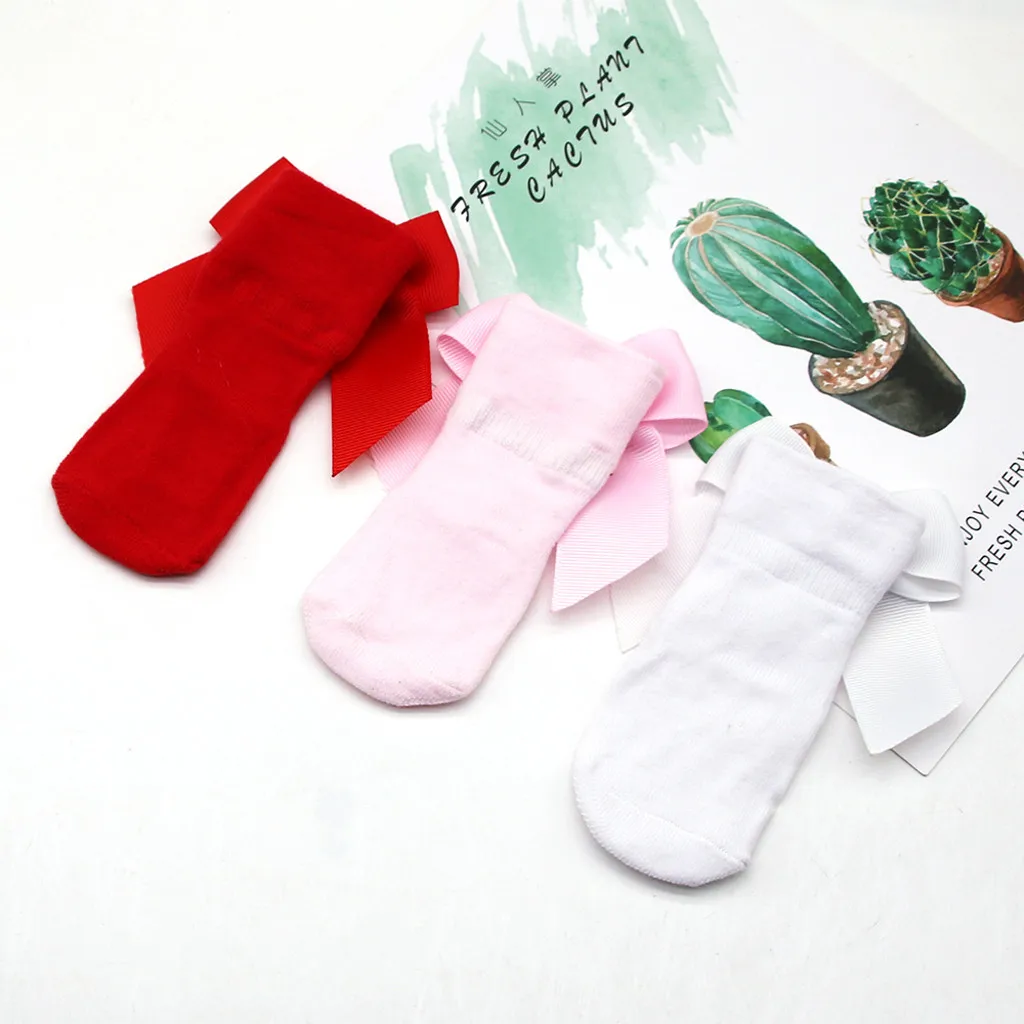 

calcetines Baby socks solid color bow non-slip socks baby baby sock toddler girls bow non-slip socks stockings 6*