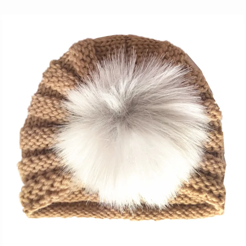 Khaki pompom Модная зимняя куртка для маленьких девочек Шапки с жемчугом Карамельный цвет, Вязанная, Beanie Hat baby шапка Fotografia аксессуары 1 предмет - Цвет: Khaki pompom