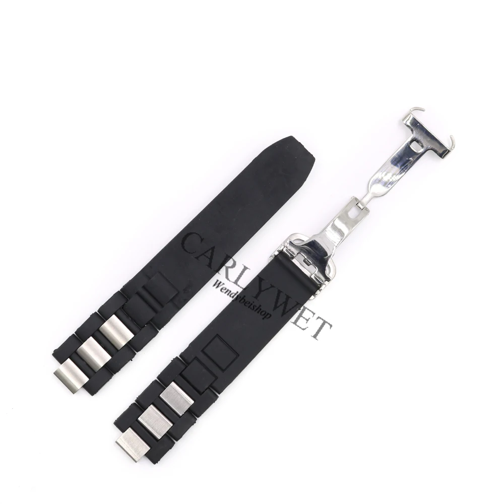 Rolamy TOP GRADE 20mm*10mm Black Replacement Silicone Rubber Wrist Watch Band with Clasp F 21 Chronograph