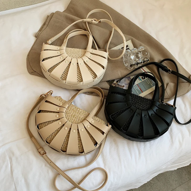 Соломенные полукруглые дизайнерские маленькие сумки шопперы для женщин летние