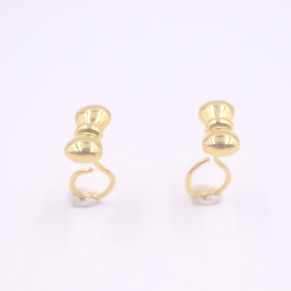 

Fine Jewelry Real 24K Yellow Gold Earrings Woman Luck Bowknot Stud Earrings 1.5-1.8g 16x11mm