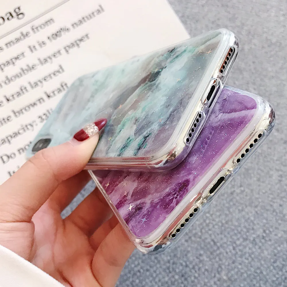 LAPOPNUT Glossy Cracked Marble Soft IMD Shockproof Case for IPhone 11 Pro Max XR XS X 8 Plus 7 6S 6 Slim Fit Silicone Back Cover |