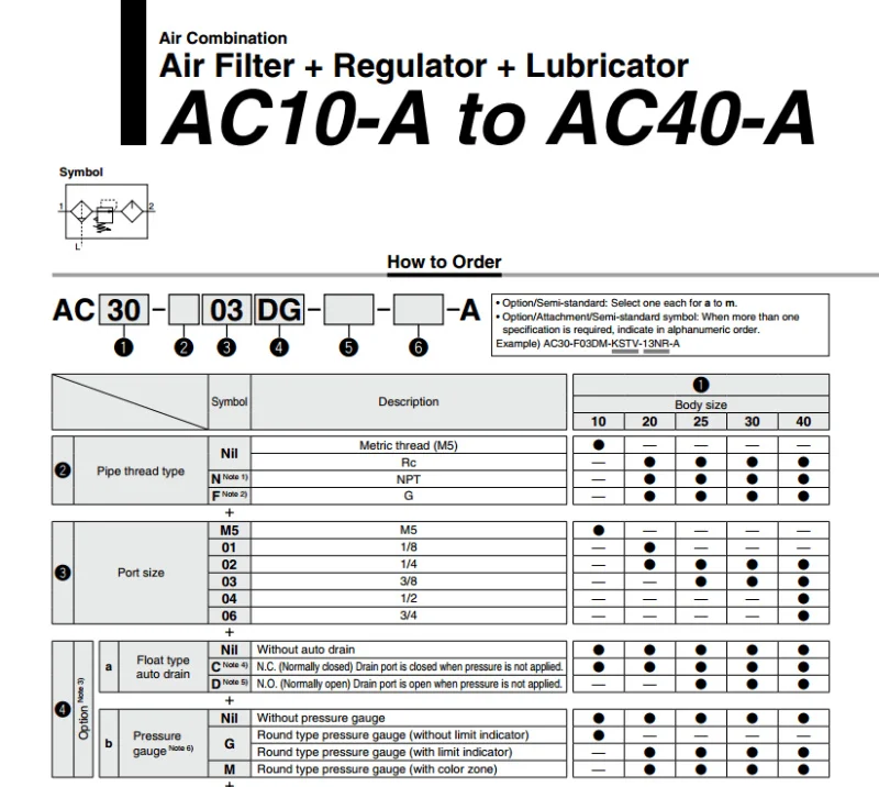 AC20-02 AC20A-02G-A AC20-02-A AC20A-02-A AC30A-03-A AC30A-03G-A AC40A-04-A SMC пневматические компоненты тройной газа источник переменного тока серии