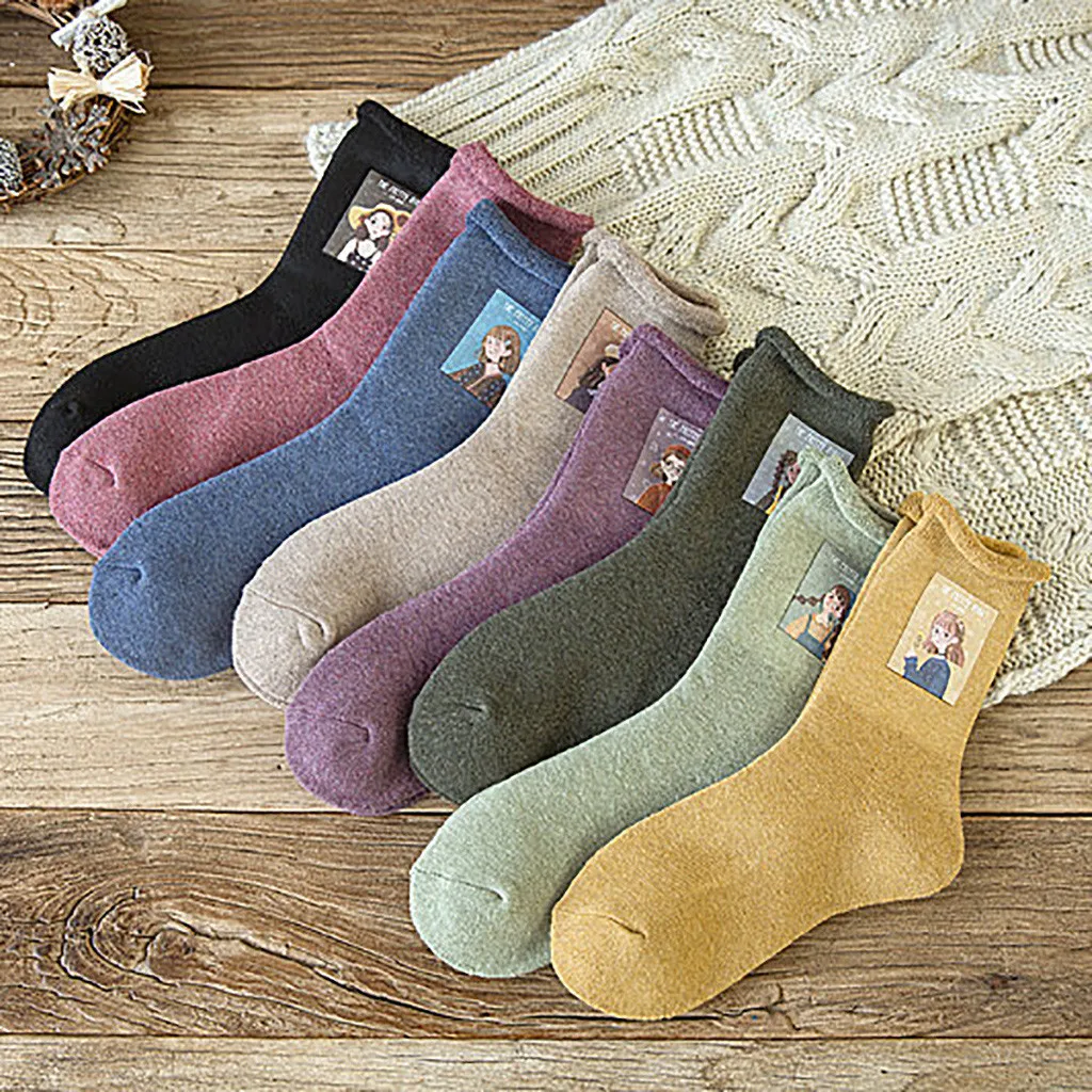 1 пара модных свернутых теплых носков женские носки с мультяшным принтом