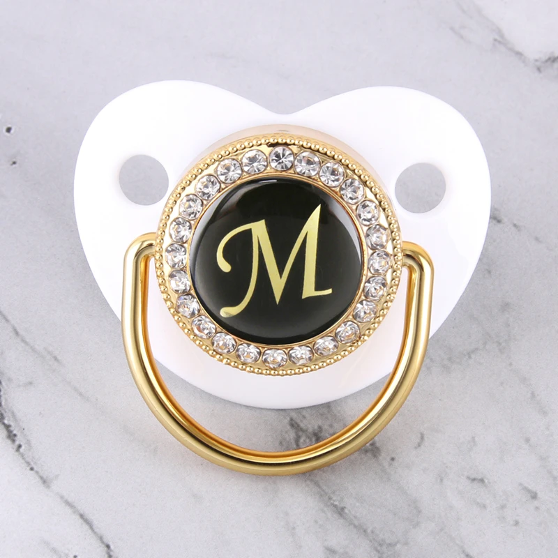 

0-12 Months Bling Baby Pacifier 26 Initials Letter M Newborn Infant Soother Chupete Sucette Dummy Nipples For Baby Shower Gift