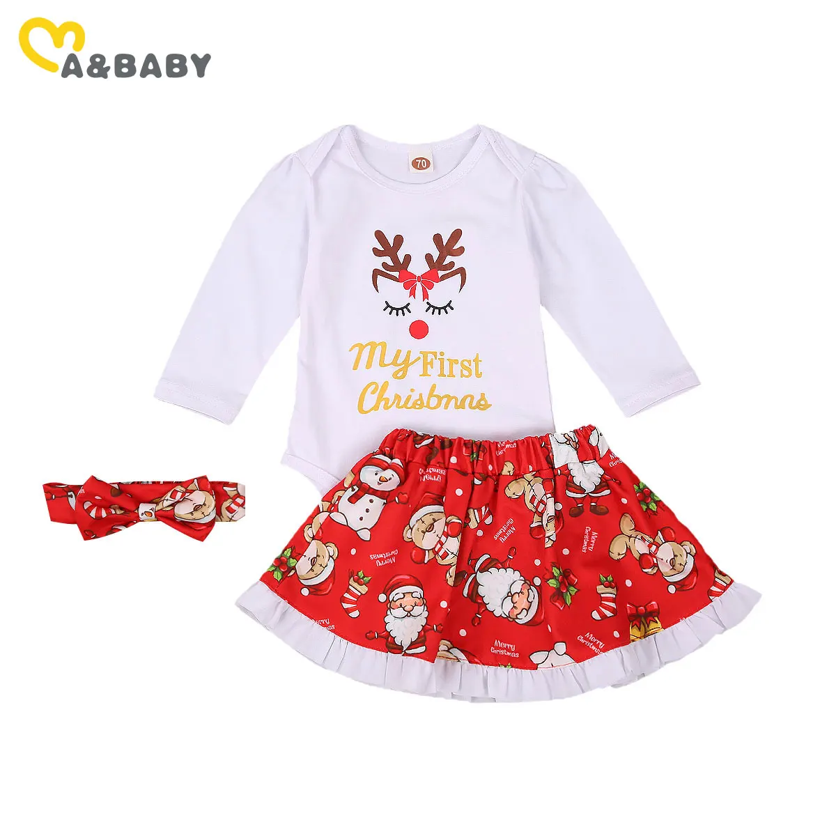 

Ma&Baby 0-24M Christmas Newborn Toddler Infant Baby Girl Clothes Set Cartoon Deer Romper Red Tutu Skirts Xmas Baby Girl Outfits