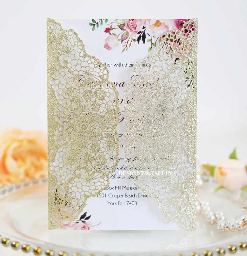 (50 шт./лот) Шампанское кружевное платье с цветочным рисунком на свадьбу