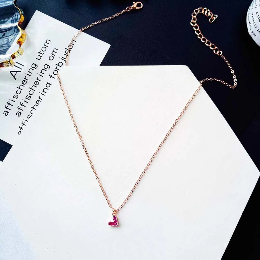 Minimalism Rose Gold Chain Small Red Cubic Zircon Love Heart Pendant Chocker Necklace for Women Valentine's Day Gift Jewelry | Украшения