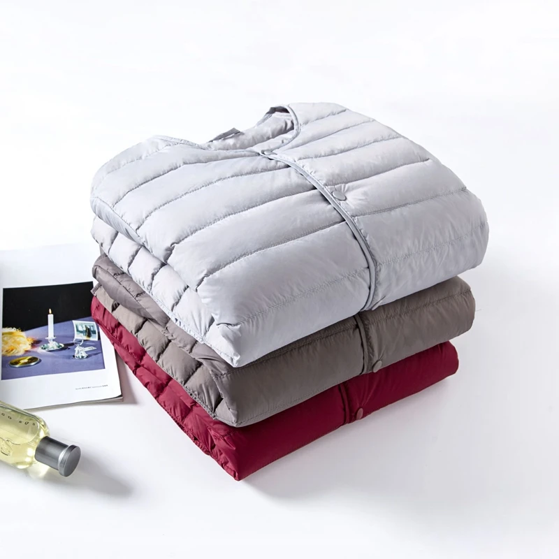 New Autumn& Winter White Duck Down Coat Men Casual Ultra Light Collarless Down Jacket Short Coat Portable Parka Plus Size