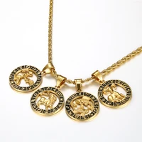leo scorpio zodiac sign pendant necklace for womenmen gold color stainless steel womens round 12 constellation necklaces