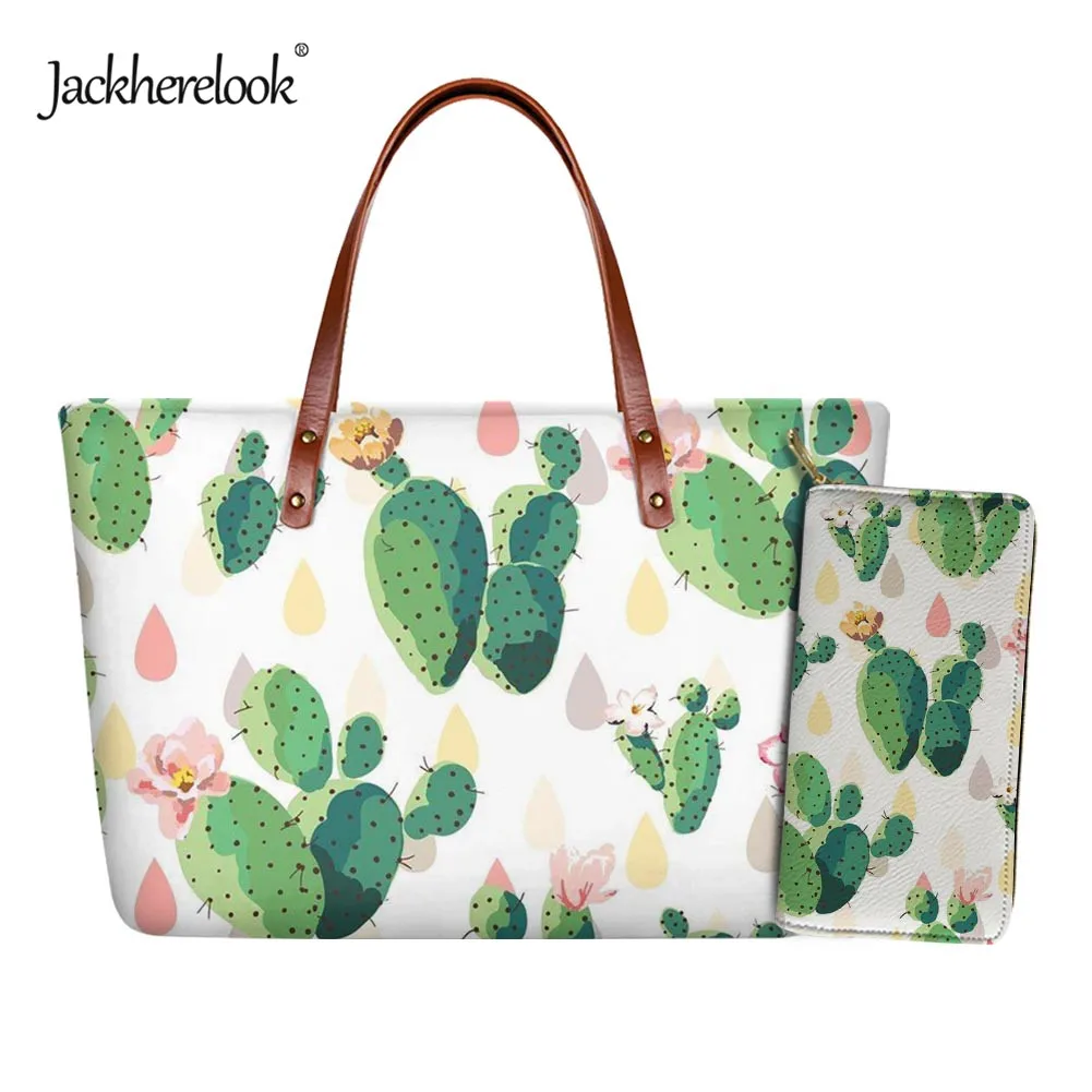 

Jackherelook, Милая женская сумка-тоут с принтом кактуса, сумка на плечо, кошелек для монет, карман для денег, 2 шт./компл., Женская Повседневная сумк...