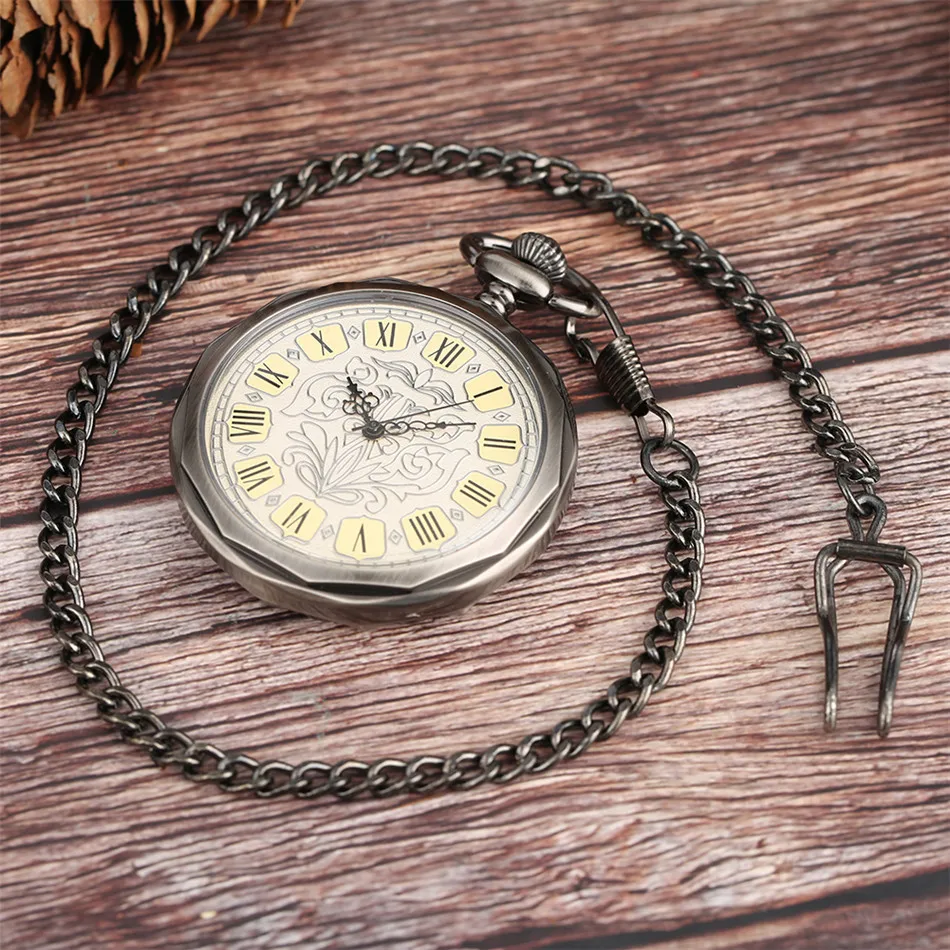 Silver/Black Manual Mechanical Pocket Watch Exquisite Roman Numerals Round Dial Antique Pendant Hand Winding Timepiece Gift