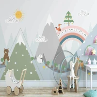 custom any size mural wallpaper nordic ins hand painted 3d cartoon rainbow valley animal childrens room background wall papers