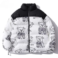 mens winter warm jacket coat patchwork cartoon bear heated padded puffer jacket oversize parka mens clothing