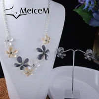 meicem 2022 new six flowers pendant and necklaces jewelry setsfor women steel chain enamel accessories boho gifts on march 8