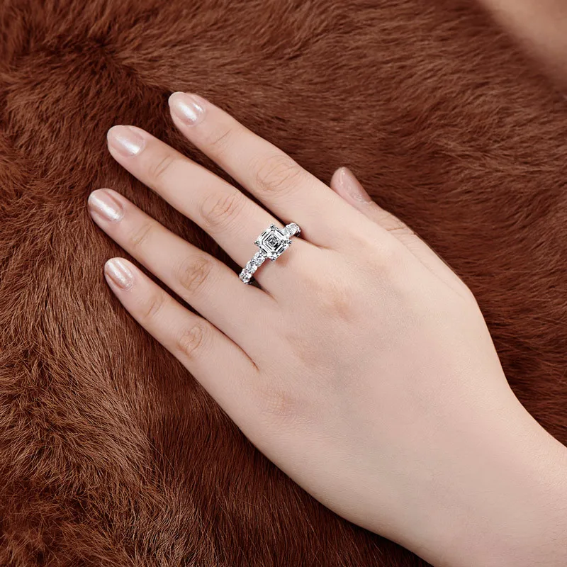 

9mm Accher Cut Lab-created Diamond Ring wedding proposal brand shining fine jewelry 925 sterling silver band
