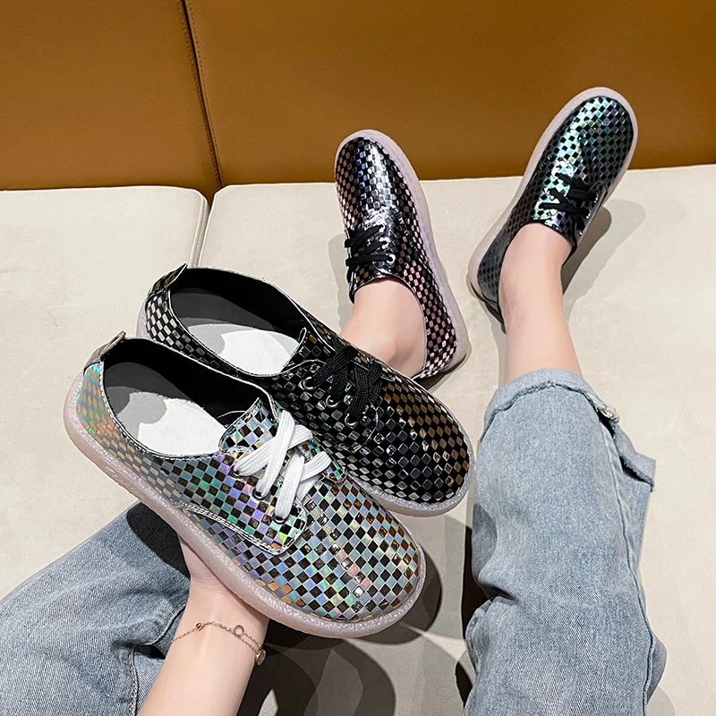 

2021 spring new thick-soled comfortable women's sports shoes fashion lace-up casual women's increased vulcanized shoes35-43