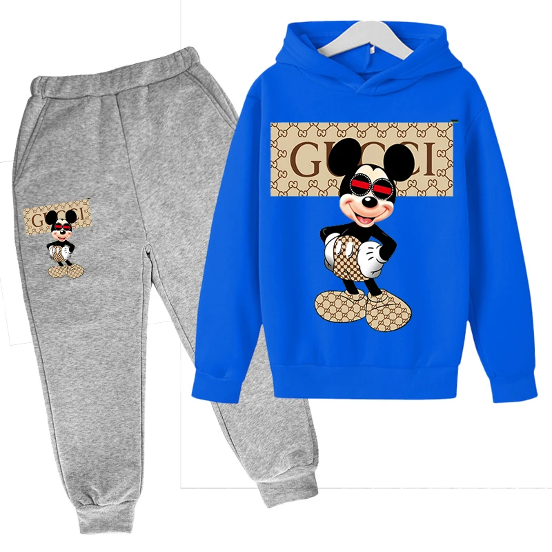 Conjunto de sudadera con capucha para ni&ntilde;os y adolescentes, su&eacute;ter con estampado de dibujos animados, Top de algod&oacute;n y pantalones, sudadera de moda-5